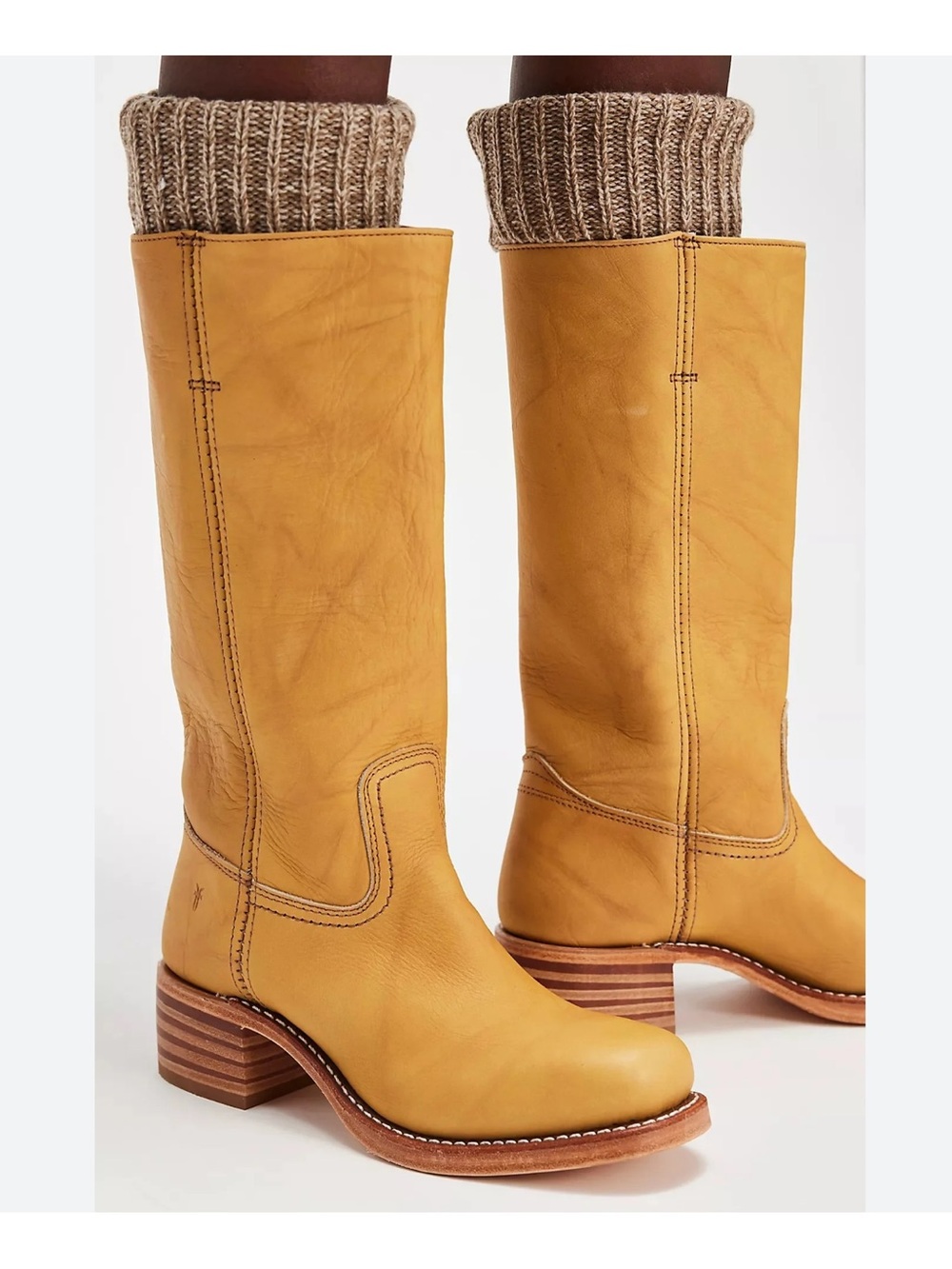 FRYE AND CO. Yellow Leather Mid-Calf Heeled Boots